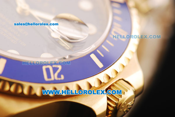 Rolex Submariner Swiss ETA 2836 Automatic Movement Gold Case and Strap with Blue Bezel and White Markers 43mm - Click Image to Close